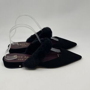 Kate Spade Marielle 2 Furry Mules Flats Womens 8.5 B Black Pointed Toe Shoes